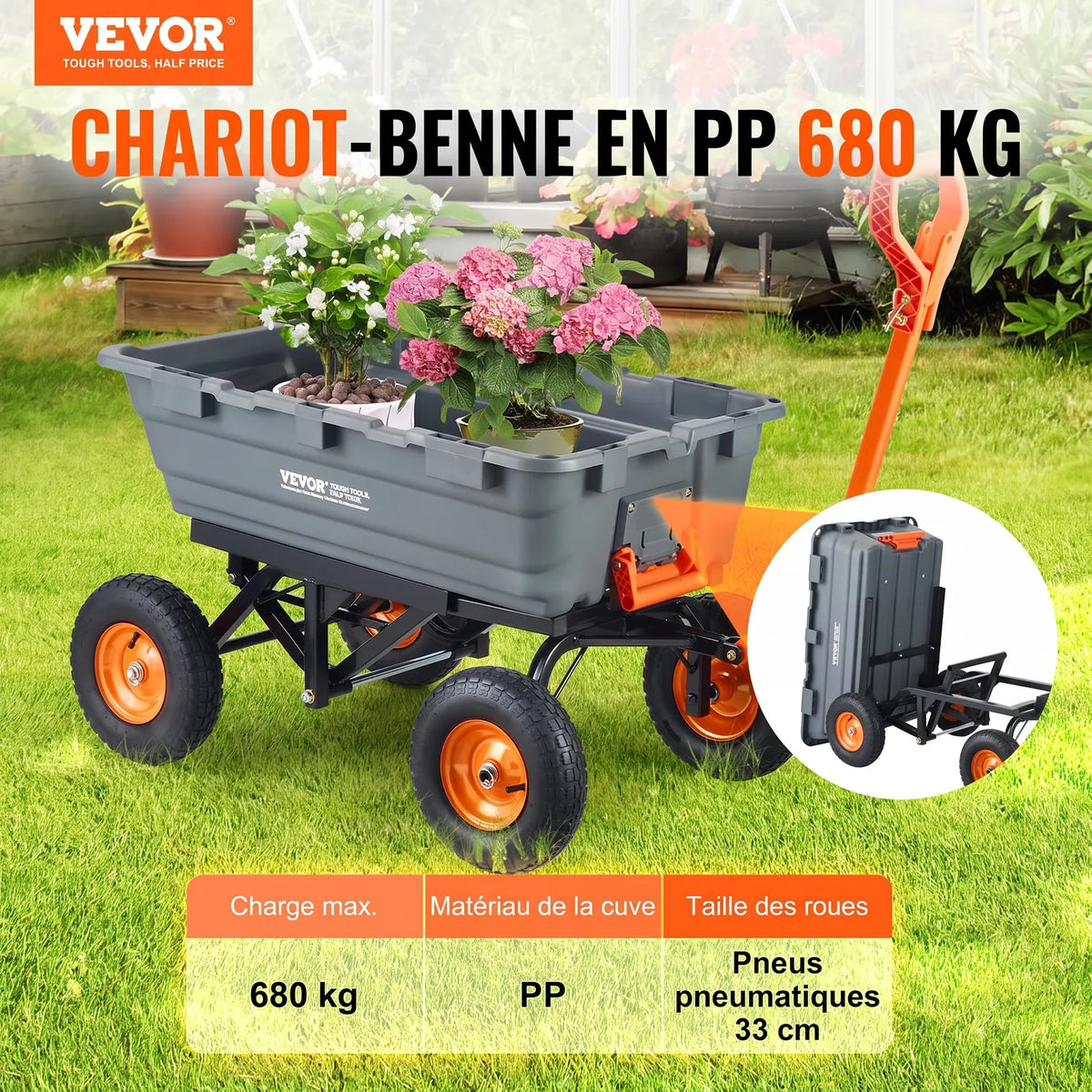 Chariot à Benne basculante - Capacité de Charge 680 kg