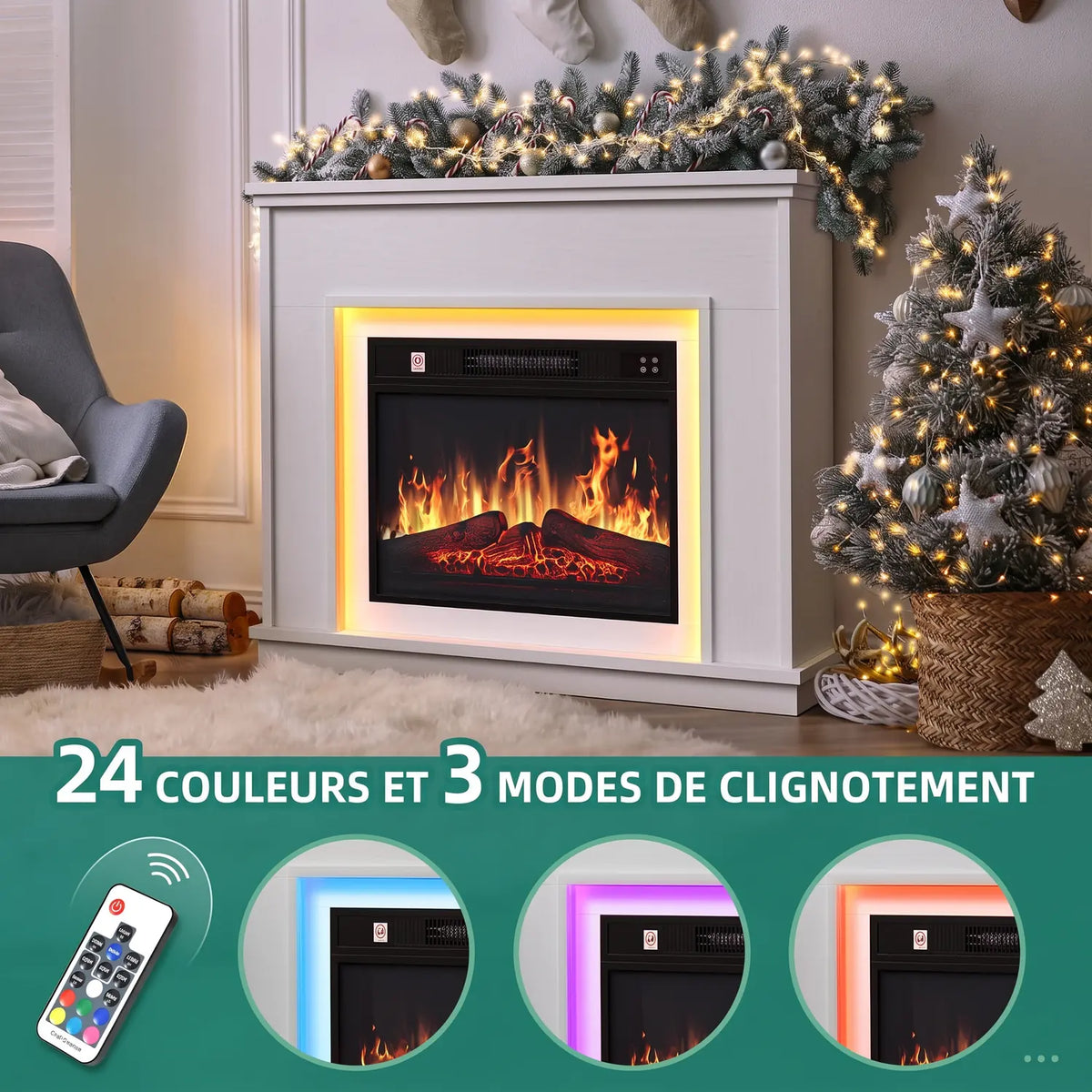 Cheminée Electrique Effet Flamme 3D Réaliste