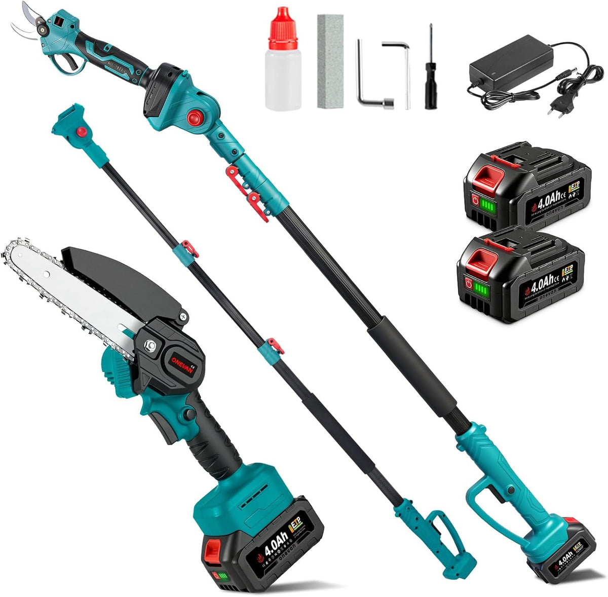 Elagueuse sur perche, 4 en 1 coupe branche 2 batteries 4Ah