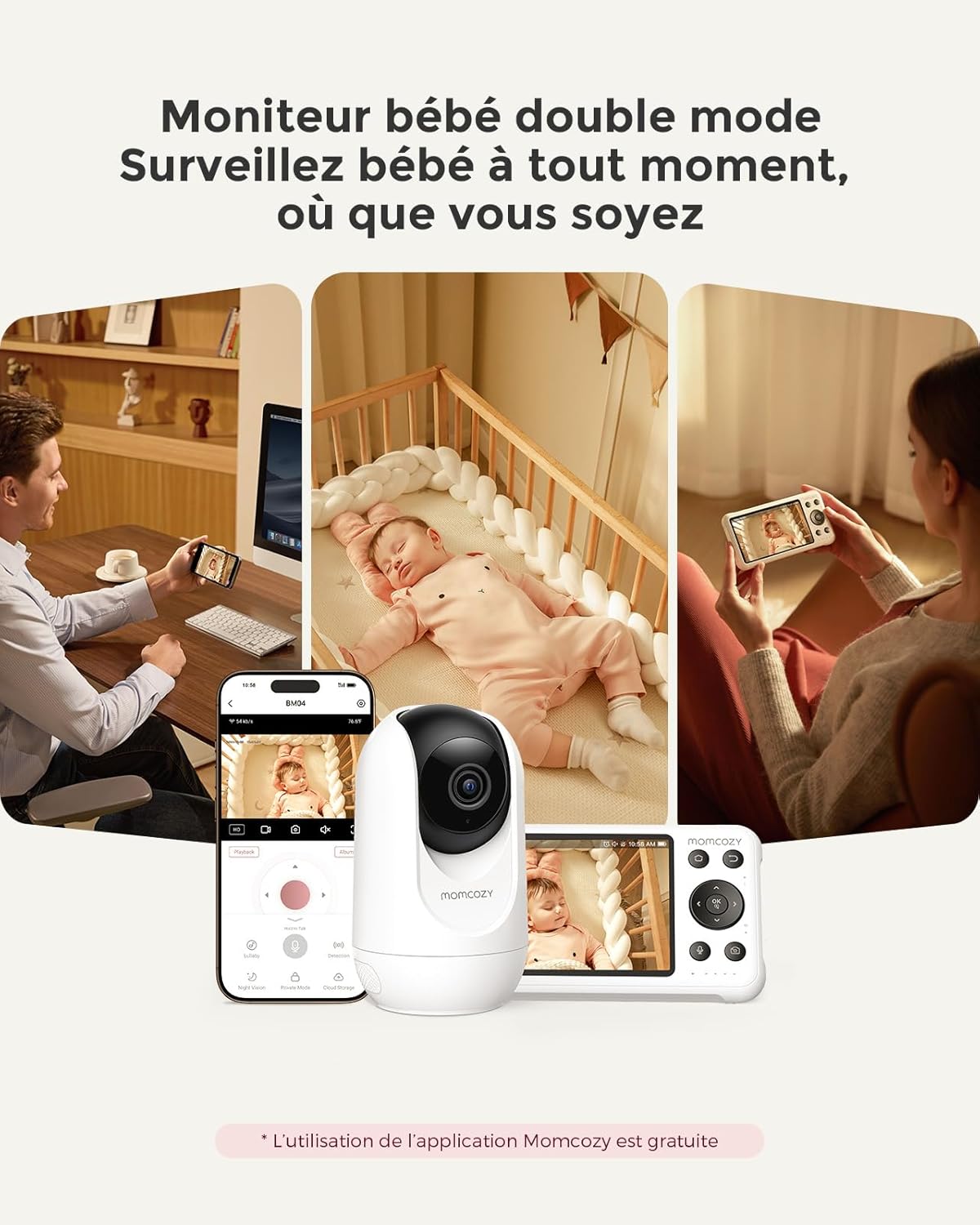 Moniteur Bébé WiFi – Caméra HD 5" 1080P Fixation Murale, Détection Mouvements/Pleurs