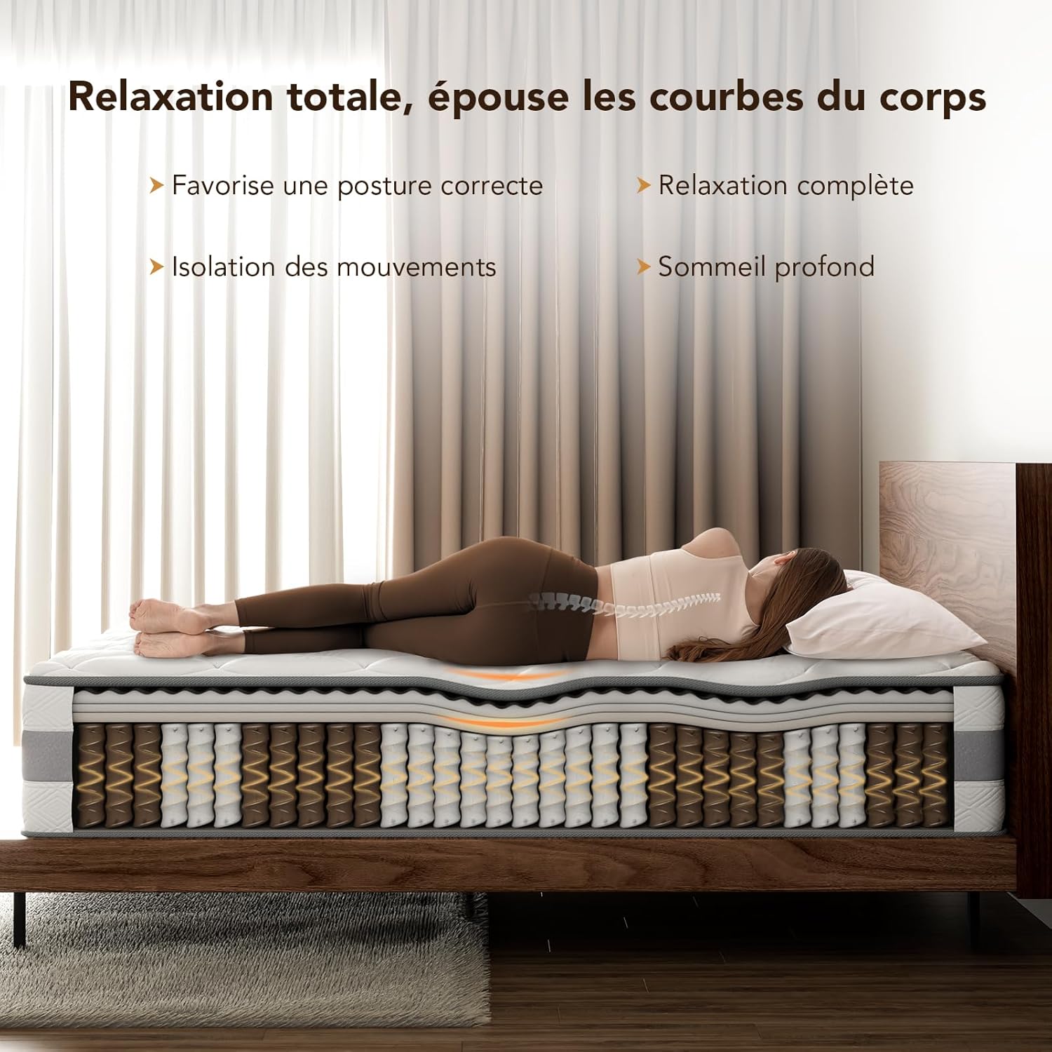 Matelas Orthopédique 140x190cm, Hauteur 25 cm, Matelas à Ressorts ensachés 7 Zones