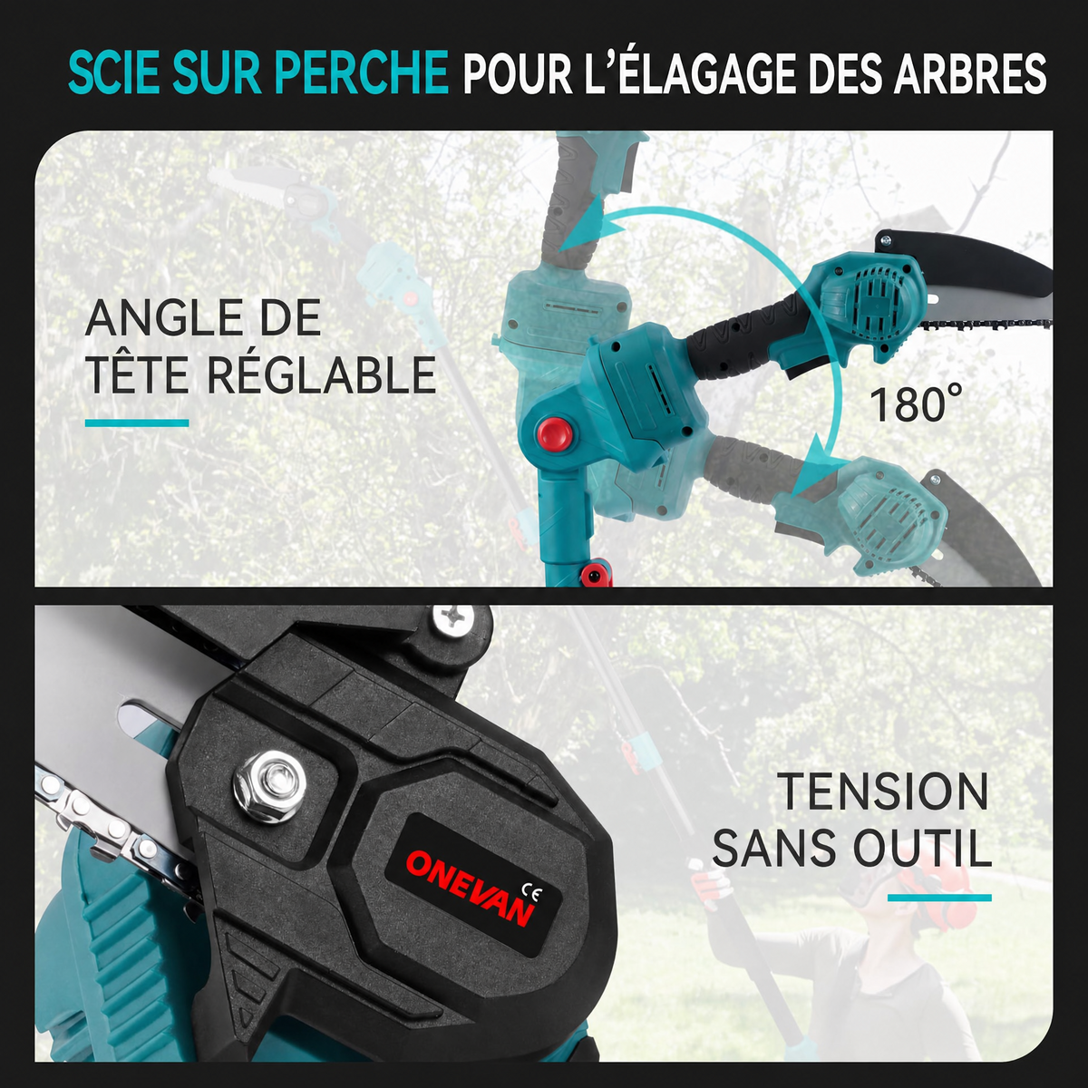 Elagueuse sur perche, 4 en 1 coupe branche 2 batteries 4Ah