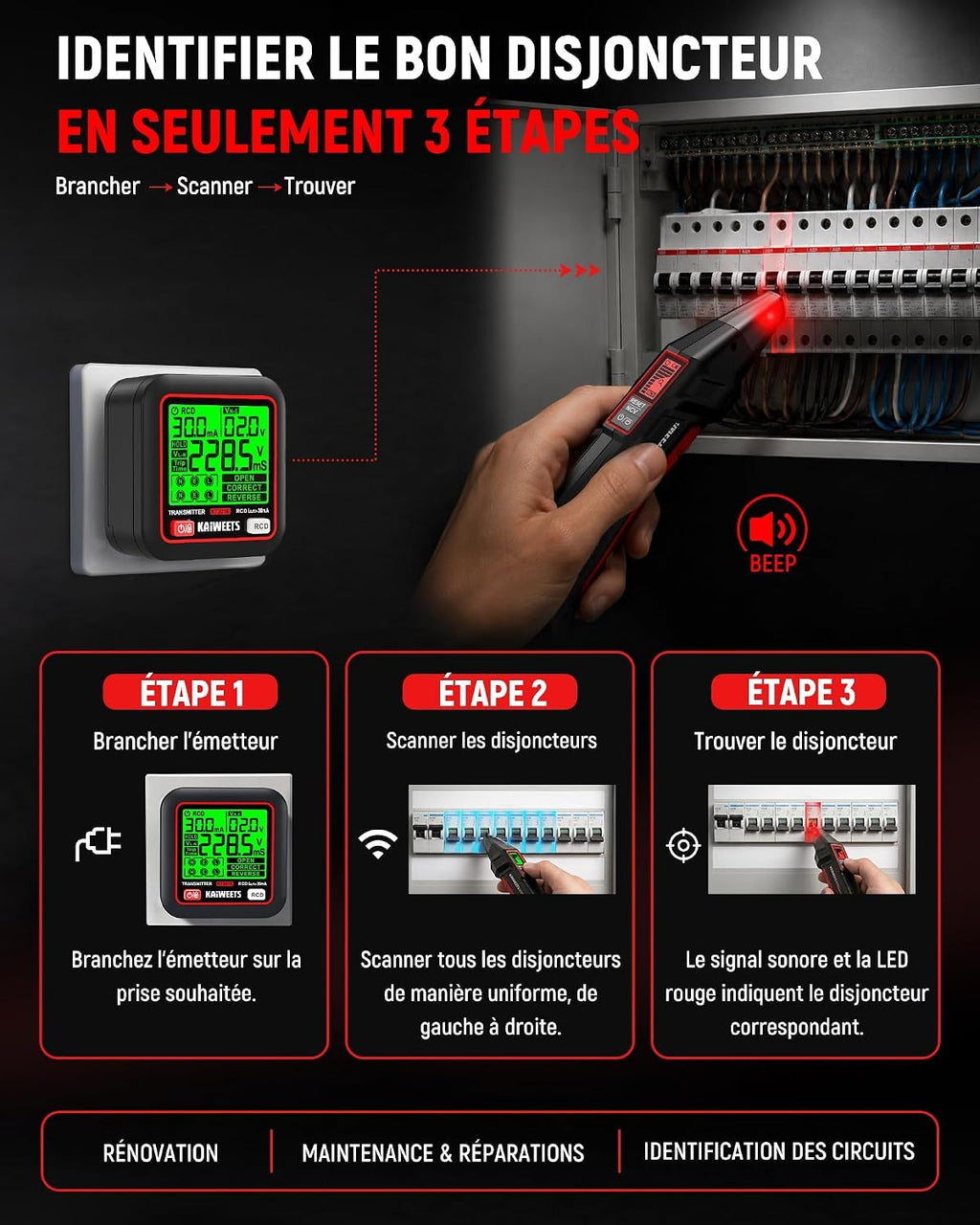 Localisateur de Disjoncteurs avec Écran LCD