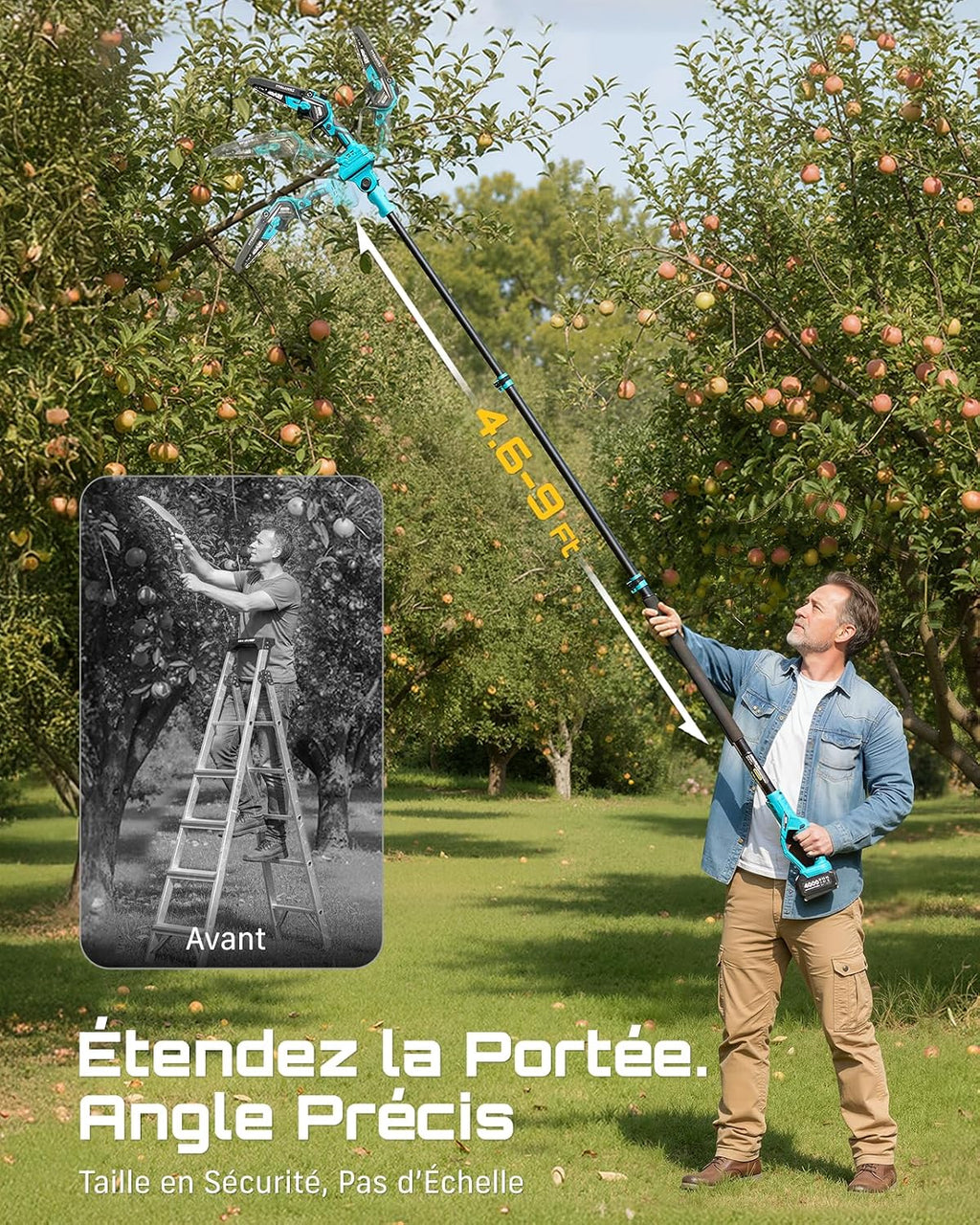 2-en-1 Mini Tronçonneuse Elagueuse sur Perche