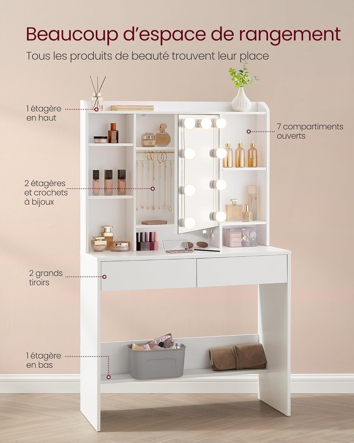 Coiffeuse avec éclairage LED