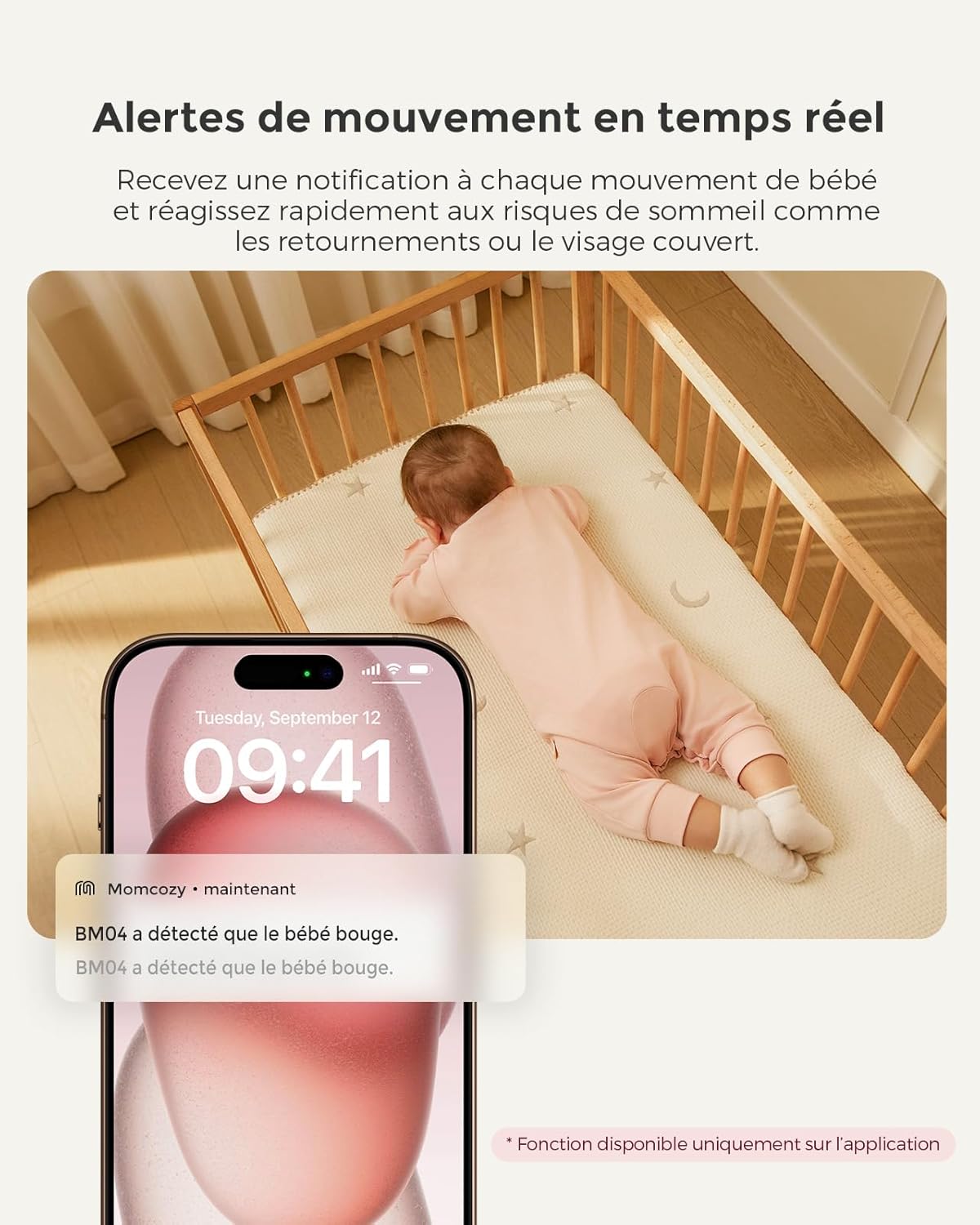 Moniteur Bébé WiFi – Caméra HD 5" 1080P Fixation Murale, Détection Mouvements/Pleurs
