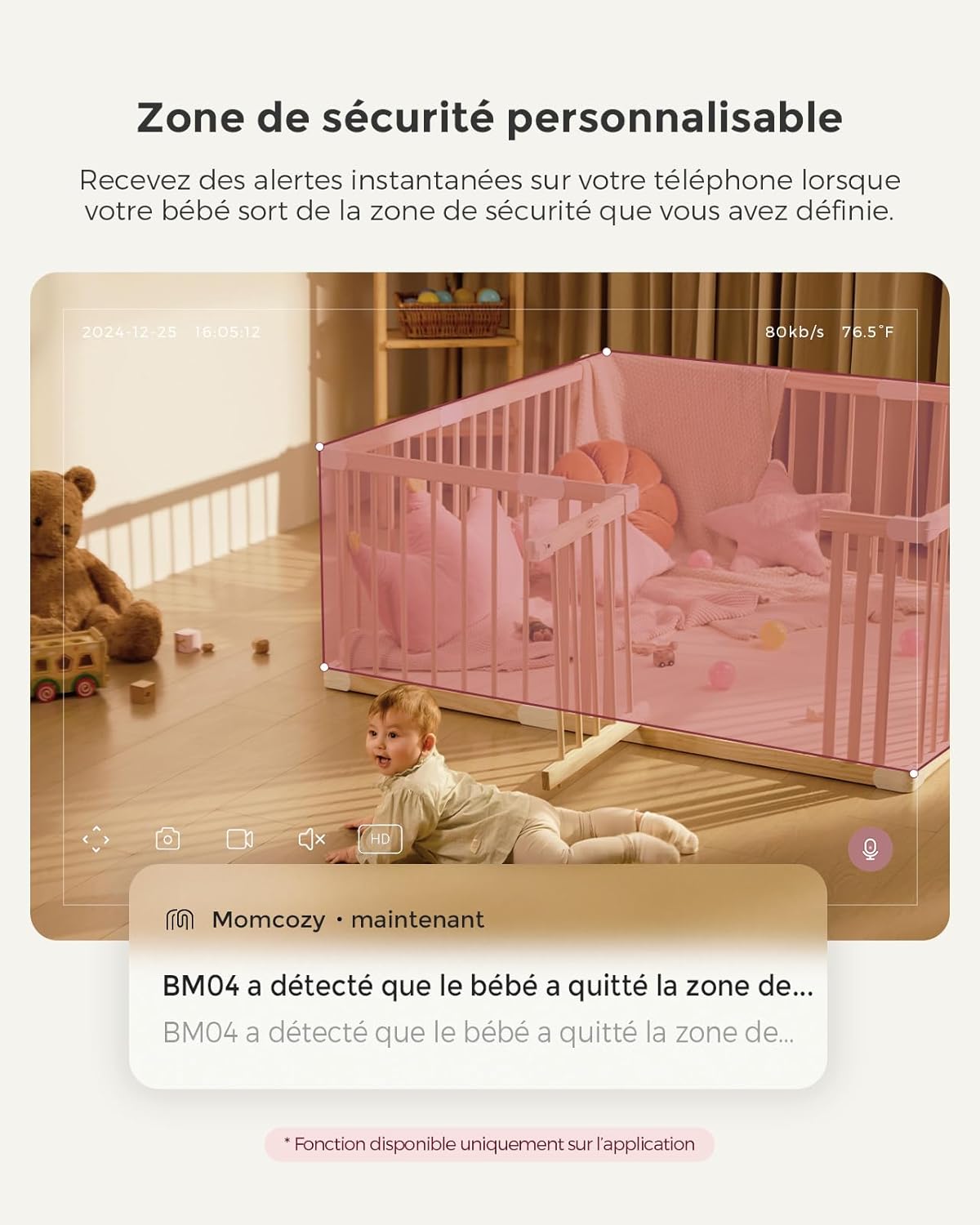 Moniteur Bébé WiFi – Caméra HD 5" 1080P Fixation Murale, Détection Mouvements/Pleurs