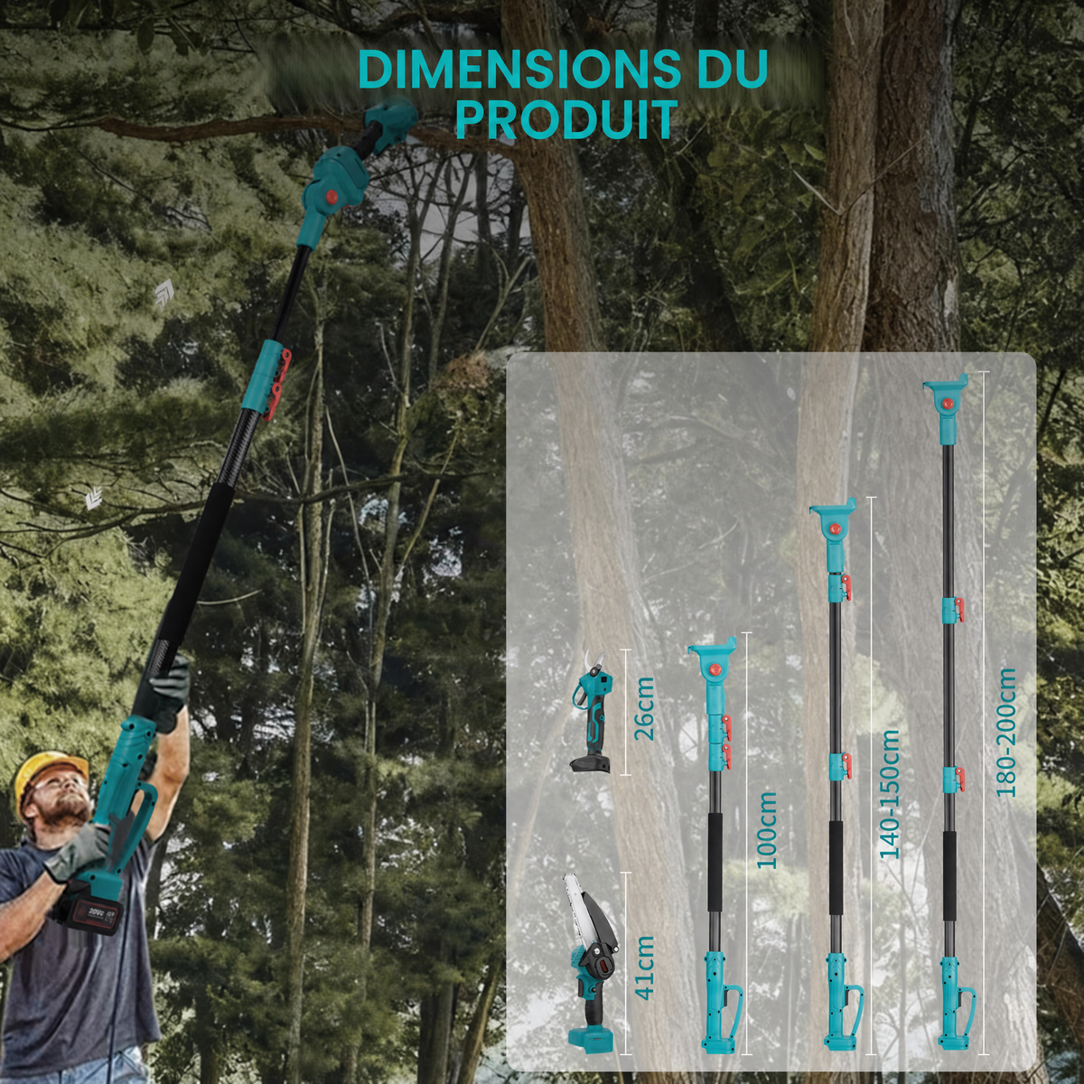 Elagueuse sur perche, 4 en 1 coupe branche 2 batteries 4Ah
