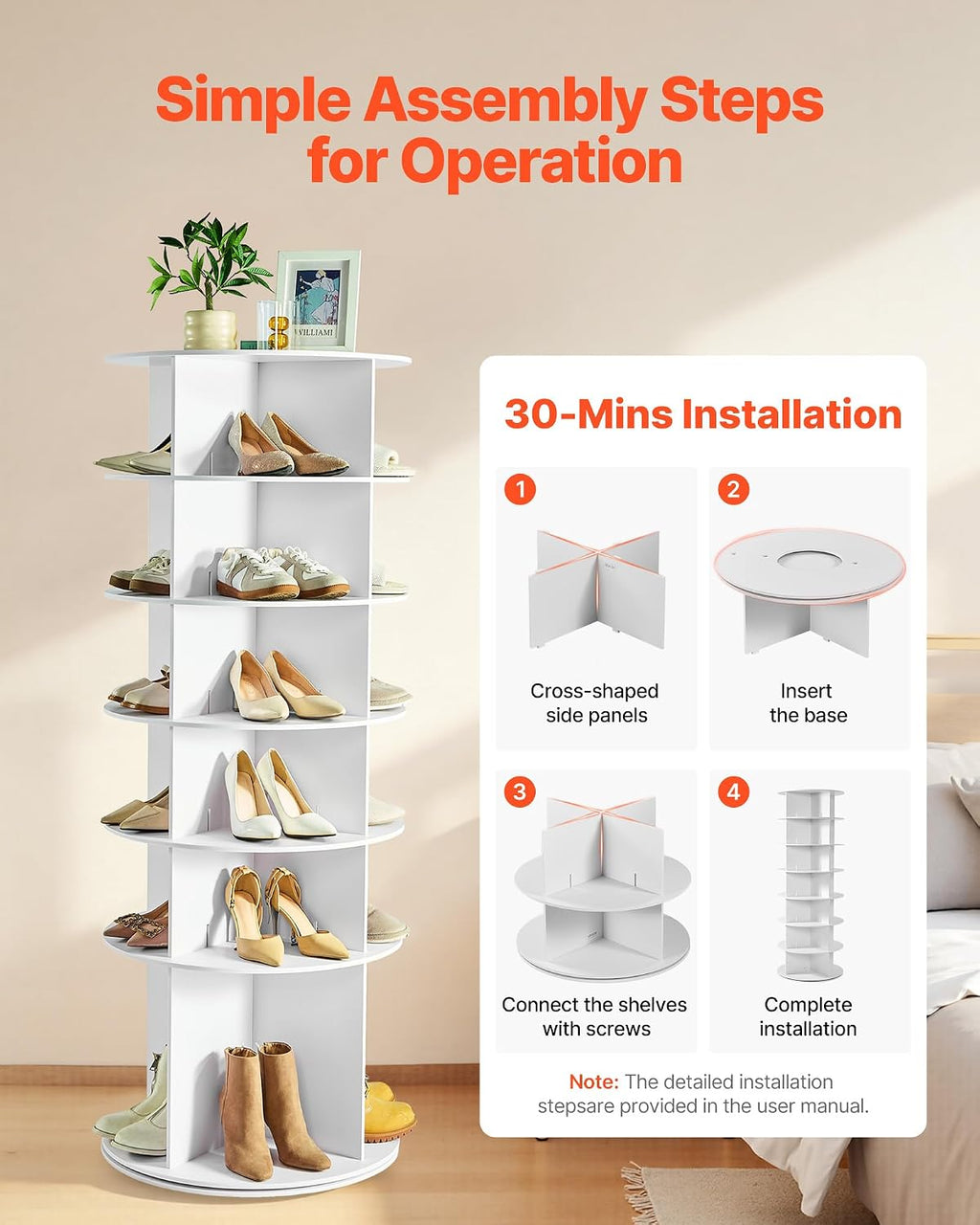 Étagère à Chaussures rotative à 6 Niveaux