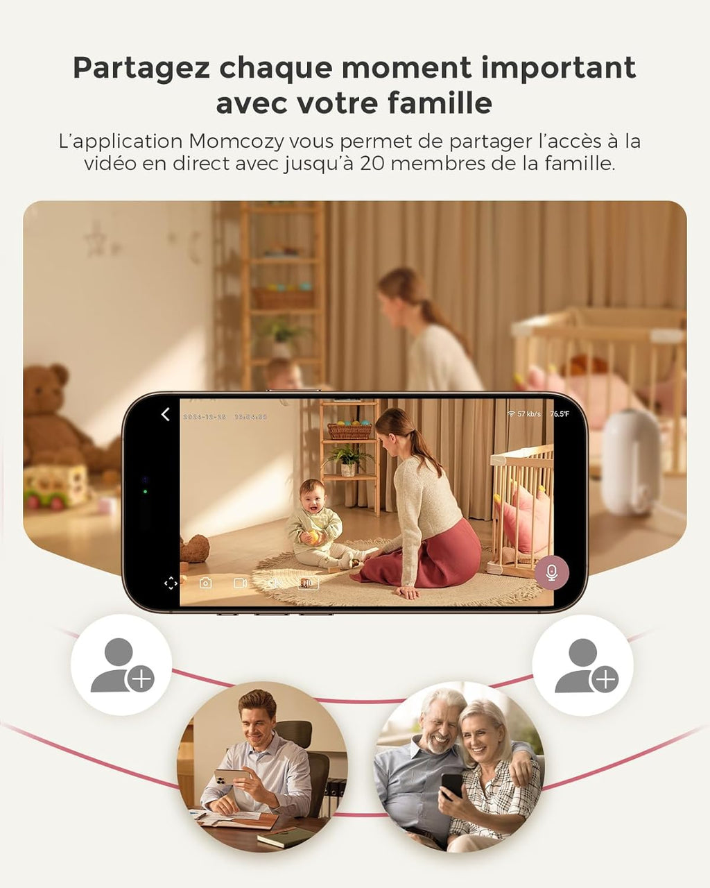 Moniteur Bébé WiFi – Caméra HD 5" 1080P Fixation Murale, Détection Mouvements/Pleurs
