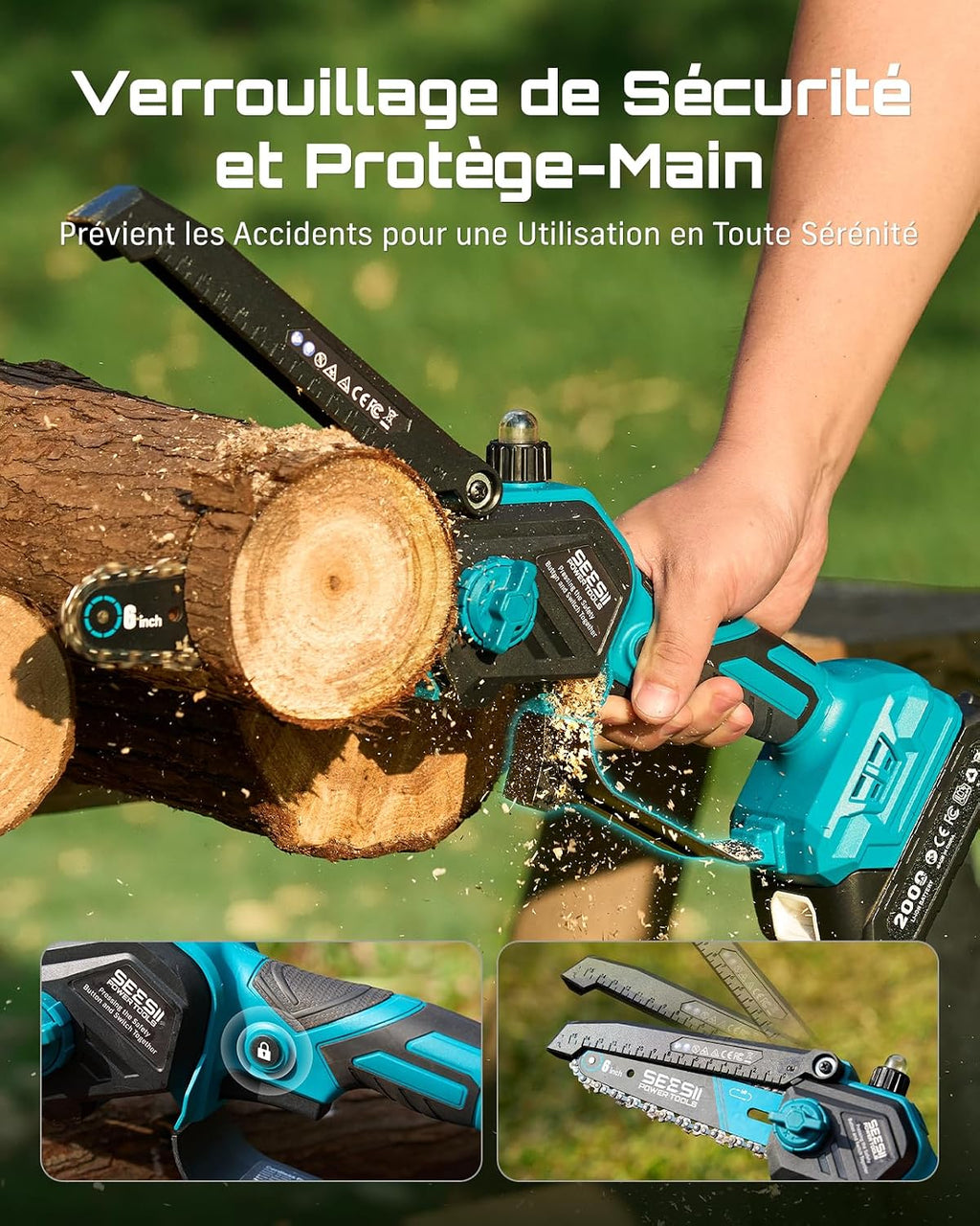 2-en-1 Mini Tronçonneuse Elagueuse sur Perche