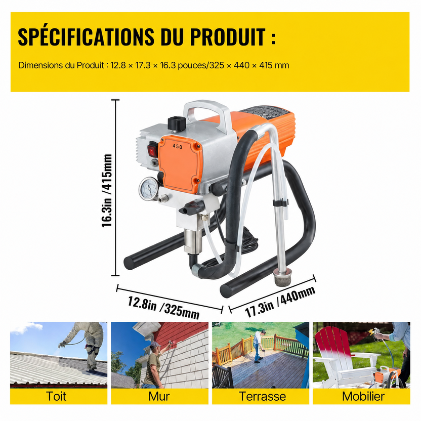 Pistolet de Peinture Airless 1800W 3000 PSI